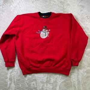 VTG Morning Star Sunburst Granny Sweatshirt Rhinestone Snowman Sweatshirt Sz‎ XL